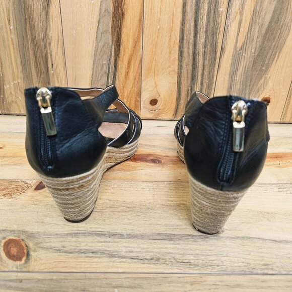 Sofft Black Espadrille Leather Wedge Strappy Sandals Size 9 - Picture 5 of 7